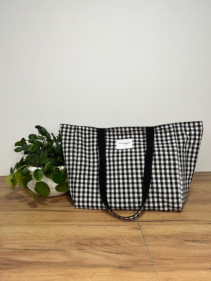 Bolso de Tela Hecho a Mano Reversible | Cuadro Vichy naraNja Fluor y Negro